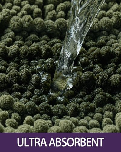 DEXI Olive Green Bath Mat 20x32 Non Slip Chenille Rugs