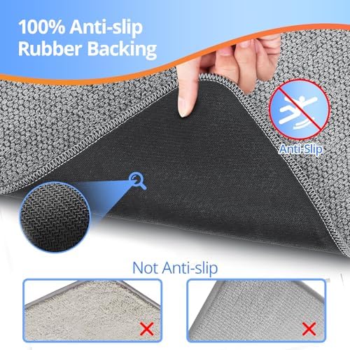 HOMTEB Ultra Thin Bath Rug Non-Slip Quick Dry 17x27 Gray