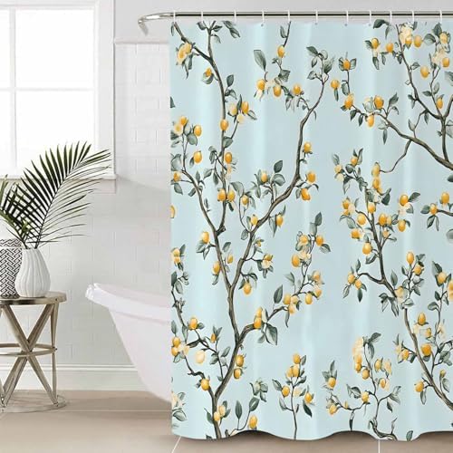 ZOE GARDEN Yellow Lemon Bathroom Set with Curtain Mat and Accessories