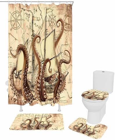 ZOE GARDEN Nautical Boat Bath Set with Curtain Rug and Accessories