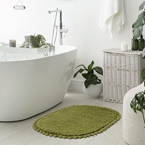 YIRDDEO Olive Green Pom Bath Rug for Bathroom
