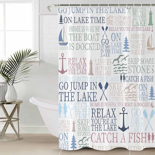 Coastal Nautical Bathroom Set with Curtain Rug and Accessories