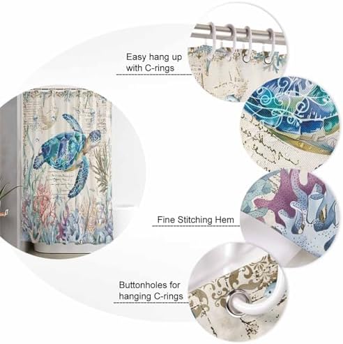 ZOE GARDEN Coastal Turtle Bathroom Set with Rug and Curtain