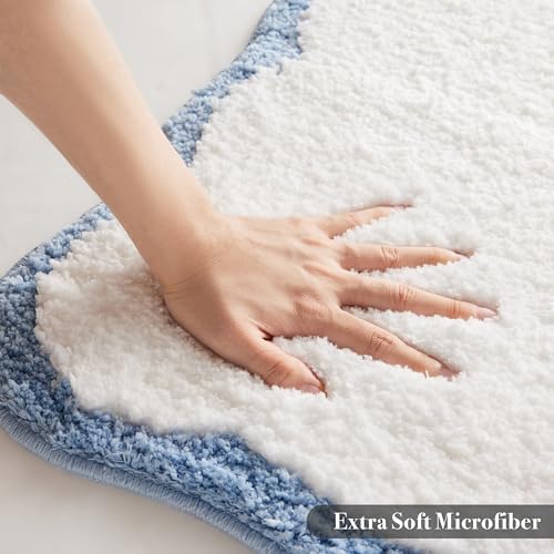 Ohocut Luxury Microfiber Bath Rug with Blue Piping