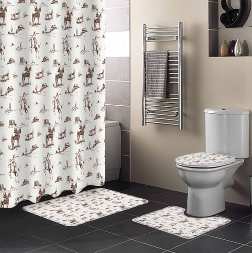 Western Cowboy Bathroom Set with Shower Curtain and Rug