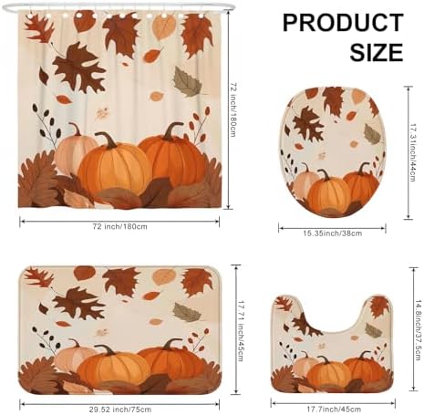 4PCS Fall Harvest Pumpkin Bathroom Set with Non-Slip Rug and U Shape