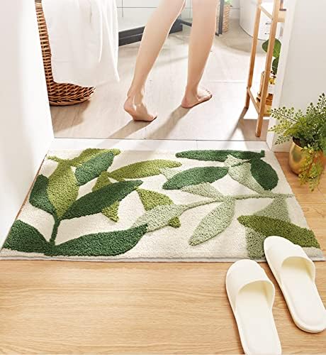 Green Leaves Bath Mat Non-Slip Microfiber