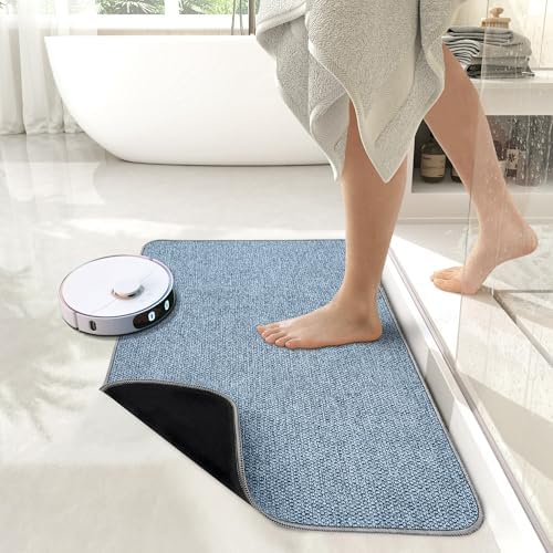 ULTRA THIN BATH MAT WITH RUBBER BACKING Blue 20x32