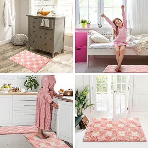 CozeCube Checkered Bath Mat - 24 x 16 Inches Blossom Pink