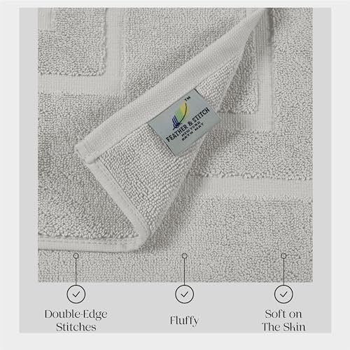 Feather Stitch 100 Cotton Bath Mats 2 Piece Set - Silver