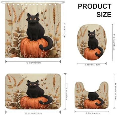 4PCS Fall Cartoon Cat Bath Accessory Set with Non-Slip Rug