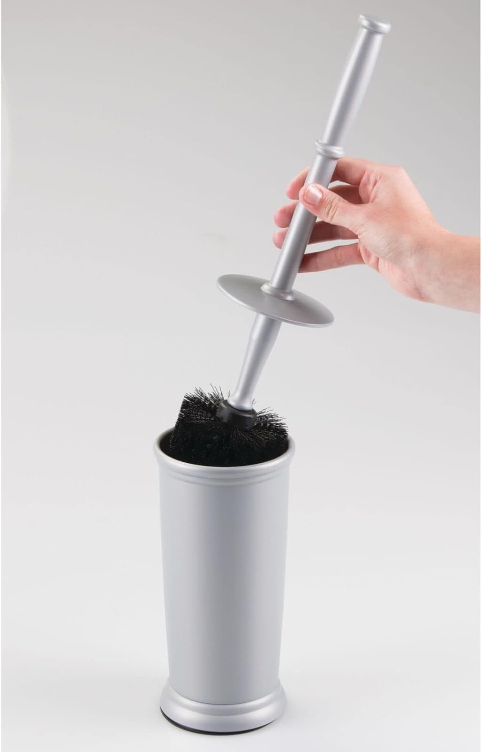 mDesign Compact Freestanding Toilet Brush and Holder - Silver