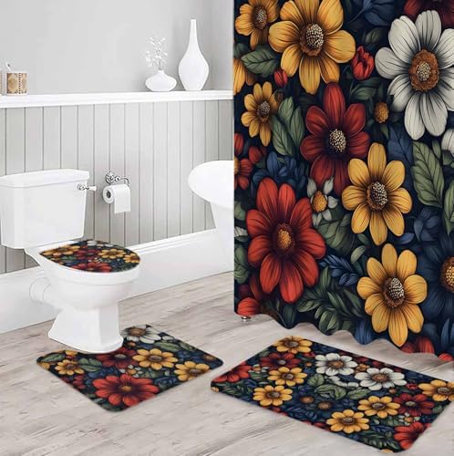 ZOE GARDEN Flower Floral Bathroom Set with Rug and Accessories