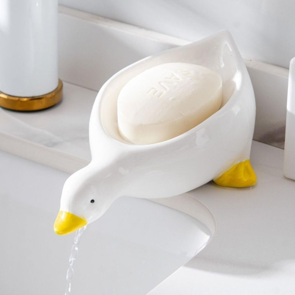 Plastic Self-Draining Duck Soap Dish Holder Yellow