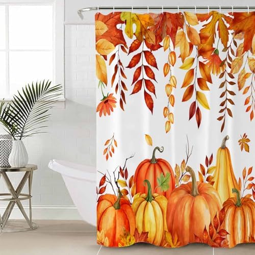 ZOE GARDEN Autumn Pumpkin Bath Set with Curtain Rug and Hooks