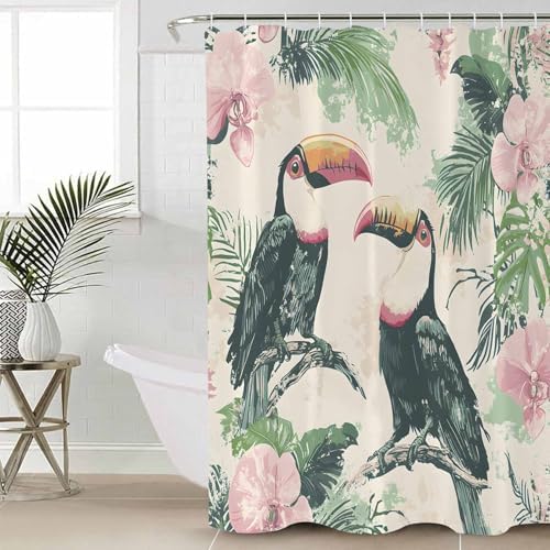 ZOE GARDEN Summer Parrot Bath Set with Curtain and Rug