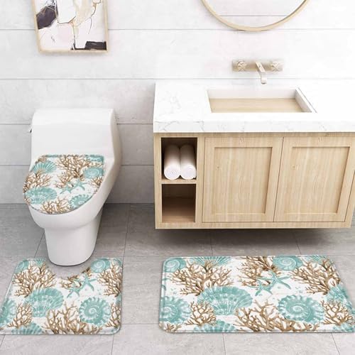 Turquoise Starfish Bathroom Set with Curtain Rug and Accessories