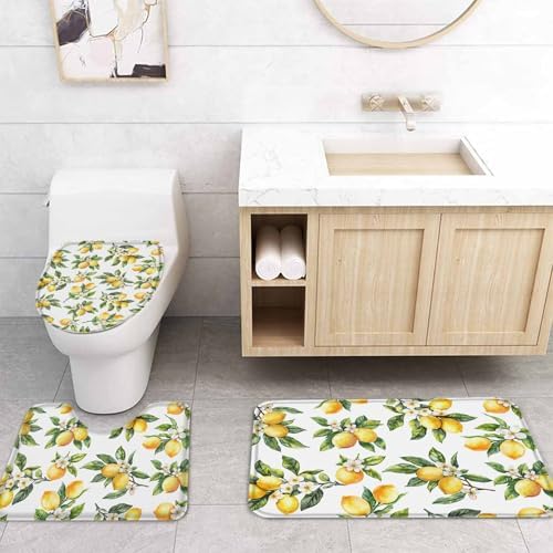 Yellow Lemon Bathroom Set with Curtain Rug and Accessories