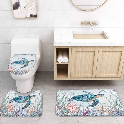 ZOE GARDEN Turtle Bathroom Set with Shower Curtain Rug and Accessories 1