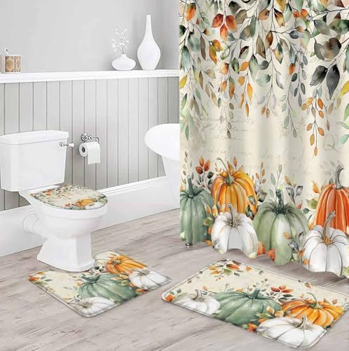 Thanksgiving Bathroom Set with Curtain Rug and Hooks