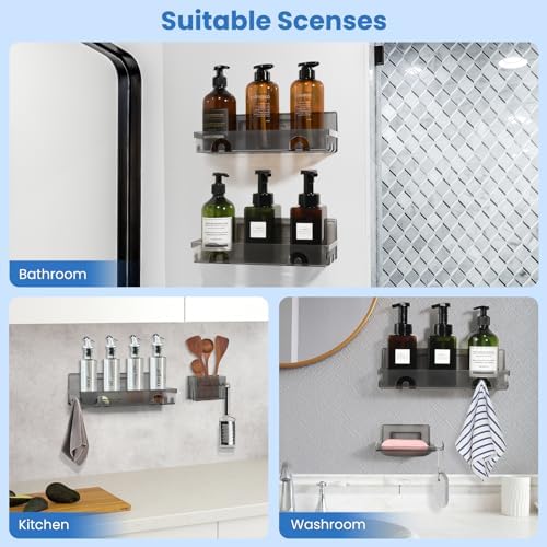 YOTOCK 4-in-1 Shower Caddy Set with Adhesive Mount and Drainage