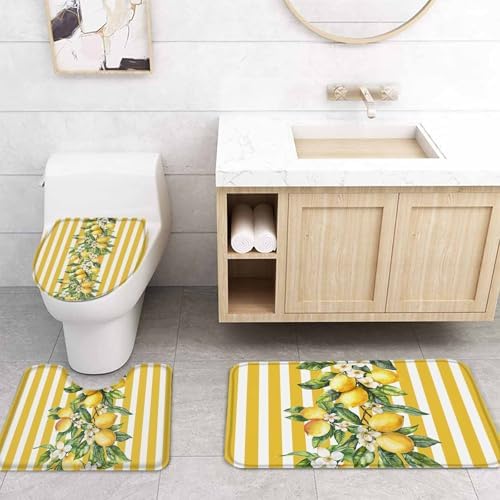 Yellow Lemon Bathroom Set with Shower Curtain Rug and Accessories 1