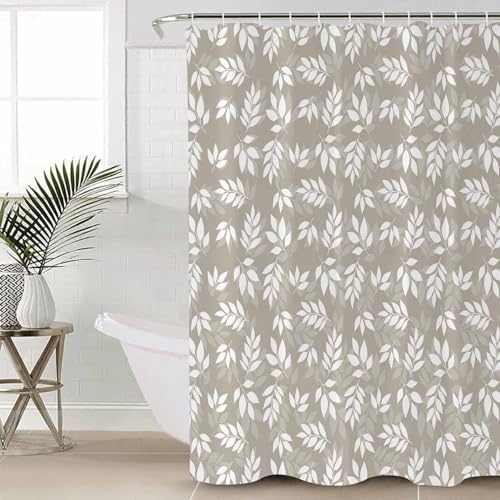 ZOE GARDEN Leaf Brown Bathroom Set with Shower Curtain and Rug