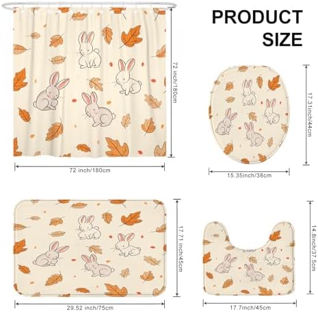 4PCS Fall Cartoon Rabbit Bathroom Set with Non-Slip Rug