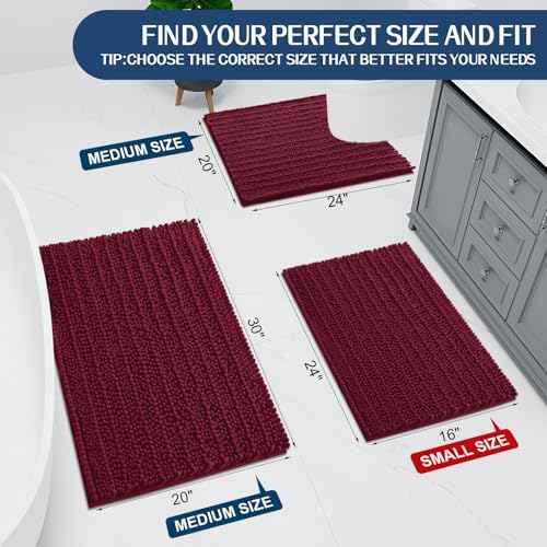 Arotive Luxury Chenille Bath Rug Mat 47x24 Burgundy