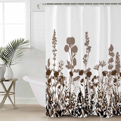 Brown Botanical Bathroom Set with Rug and Hooks