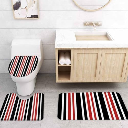 ZOE GARDEN Red Black Striped Bath Set with Curtain Rug Hooks