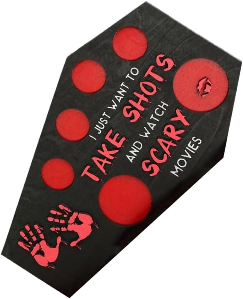Scary Halloween Wood Cup Holder Plate with Handprint Design
