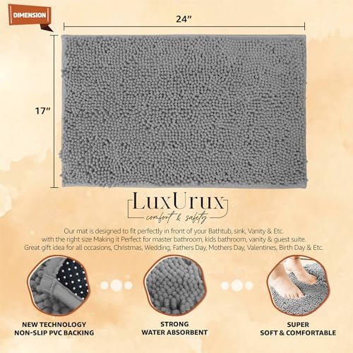 LuxUrux Bath Mat - Extra Soft Plush Non-Slip Bathroom Rug
