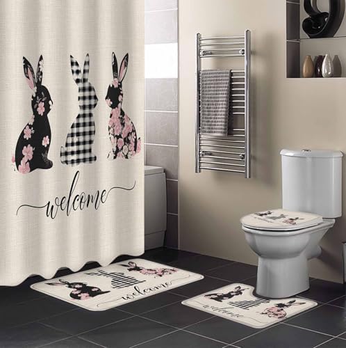 ZOE GARDEN Easter Bunny Bathroom Set - Waterproof Curtain Rug Accessories