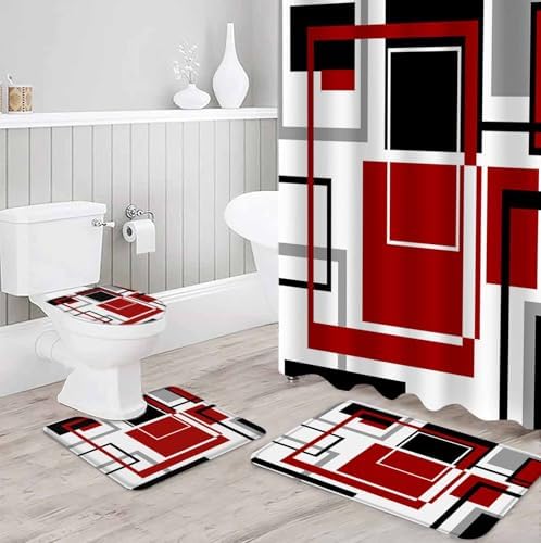 ZOE GARDEN Red Bathroom Set with Curtain Rug and Accessories