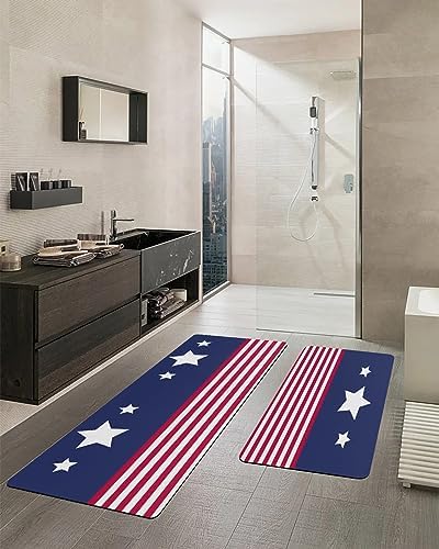 Funnywall88 2PCS American Flag Bath Mat Set Non-Slip Diatomite Drying Mats