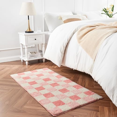 CozeCube Checkered Bath Mat - 24 x 16 Inches Blossom Pink