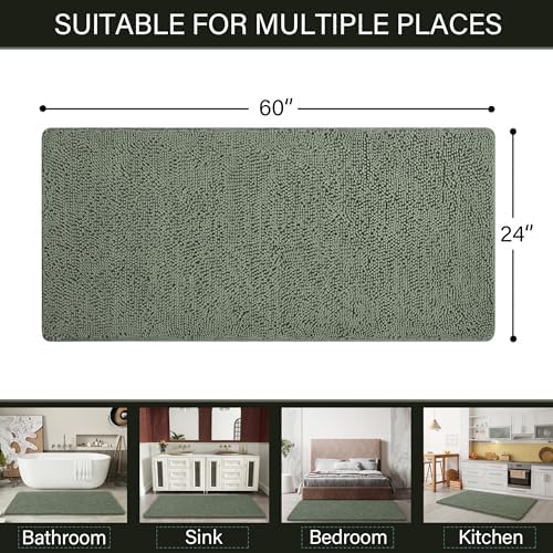 LOCHAS Sage Green Shaggy Bath Mat 24 x 60 Inch