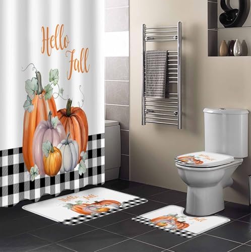 Thanksgiving Bathroom Set with Shower Curtain Rug and Accessories