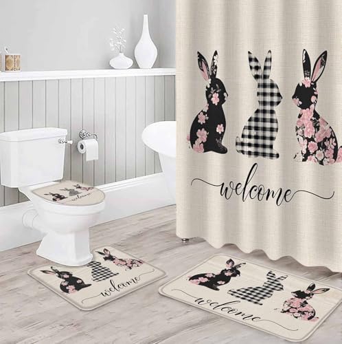 ZOE GARDEN Easter Bunny Bathroom Set - Waterproof Curtain Rug Accessories