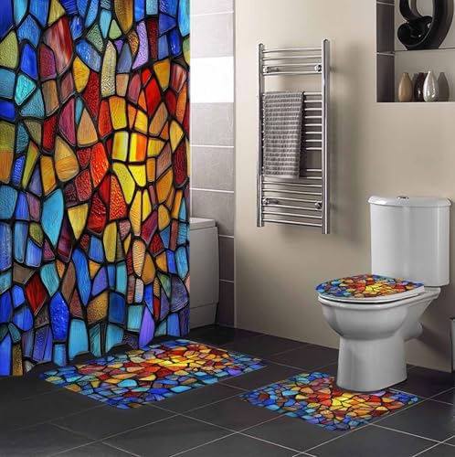 ZOE GARDEN Blue Red Yellow Rainbow Bathroom Set