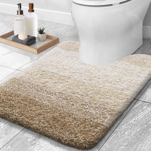 OLANLY Luxury Toilet Rug U-Shaped 24x20 Tan
