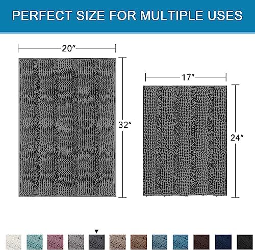 HVERSAILTEX Grey Chenille Bathroom Rug Set
