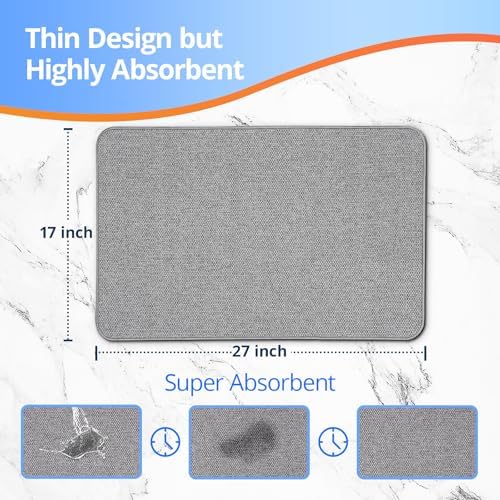 HOMTEB Ultra Thin Bath Rug Non-Slip Quick Dry 17x27 Gray