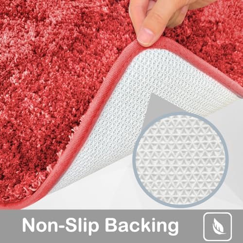 wyewye 3 Piece Bath Rug Set Non-Slip Microfiber Red Rugs