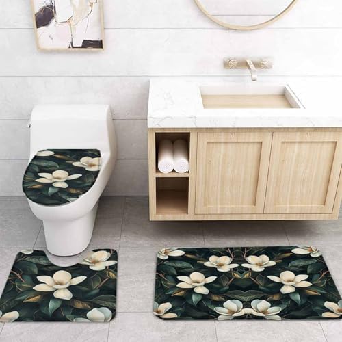 Floral Bathroom Set with 36x72 Inch Curtain and Rug