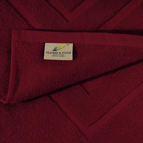 Feather Stitch 100 Cotton Bath Mats Red 2 Piece