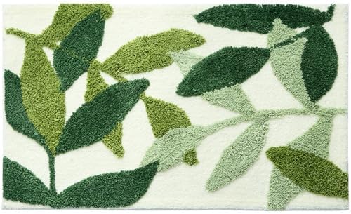 Green Leaves Bath Mat Non-Slip Microfiber