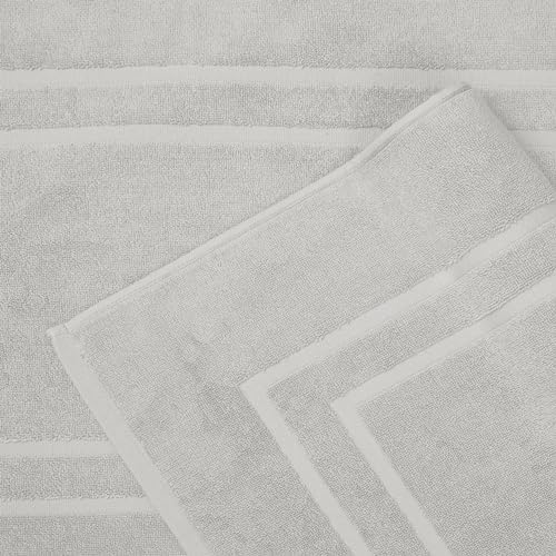 Feather Stitch 100 Cotton Bath Mats 2 Piece Set - Silver
