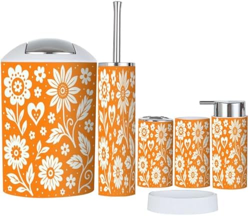 Boho Bathroom Accessory Set 6 Piece Orange